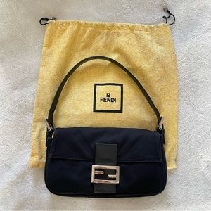 Fendi Black Nylon Baguette Shoulder Bag